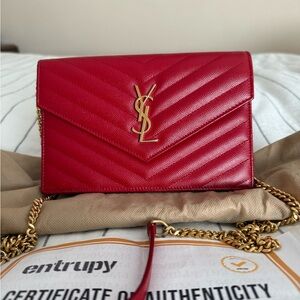 Yves Saint Laurent Red Chevron Crossbody WOC w/ COA